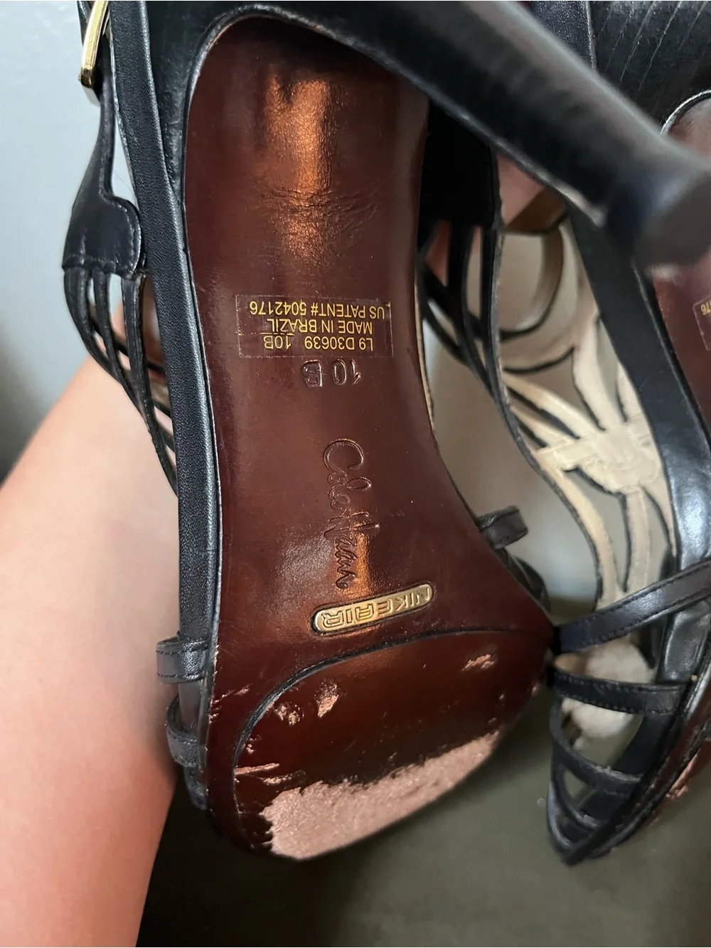 Cole Haan Nike air Black Leather Strappy High Heel Sandals